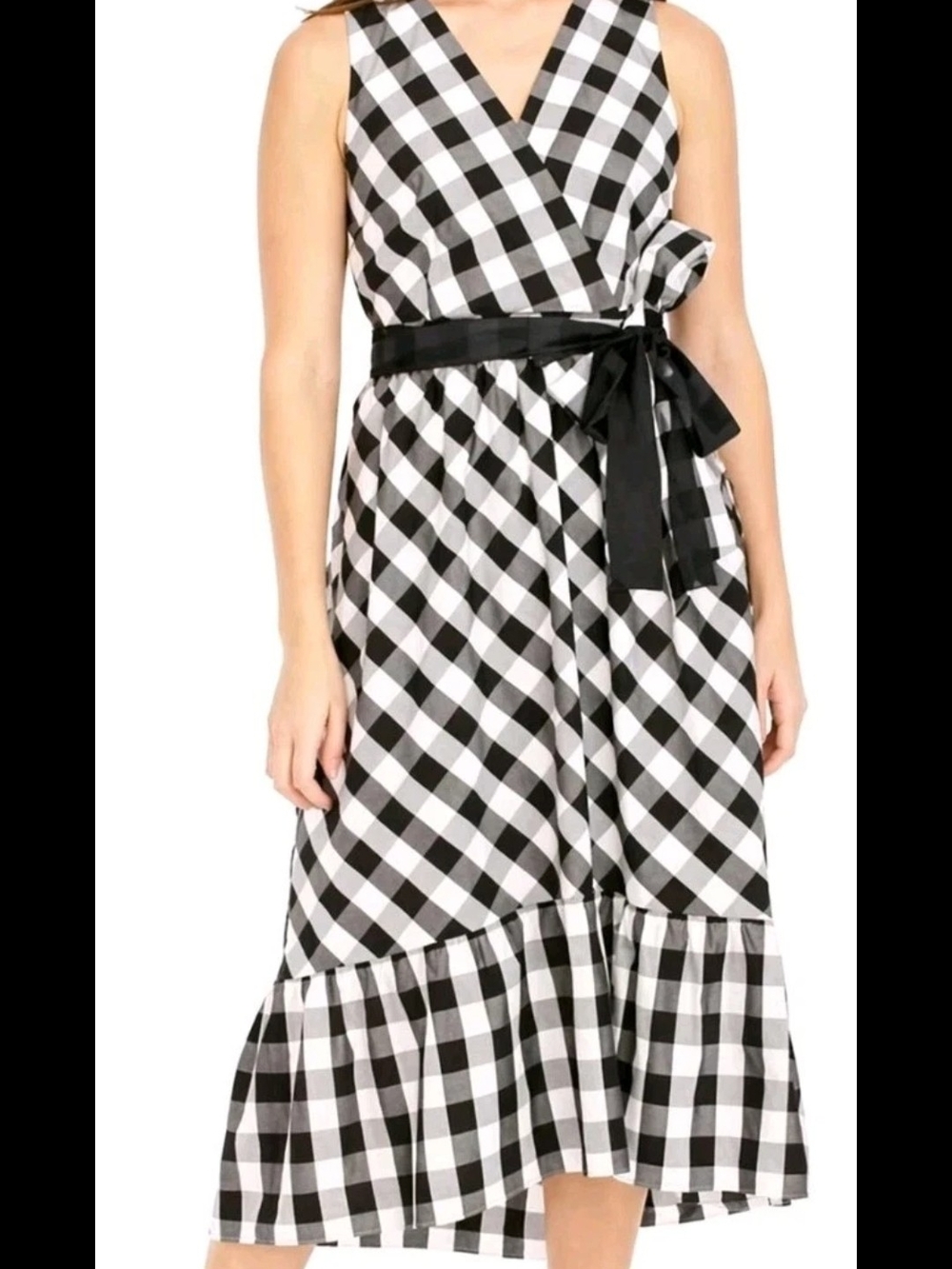 J CREW Black and White Gingham Wrap Dress with Black Sash SZ 0